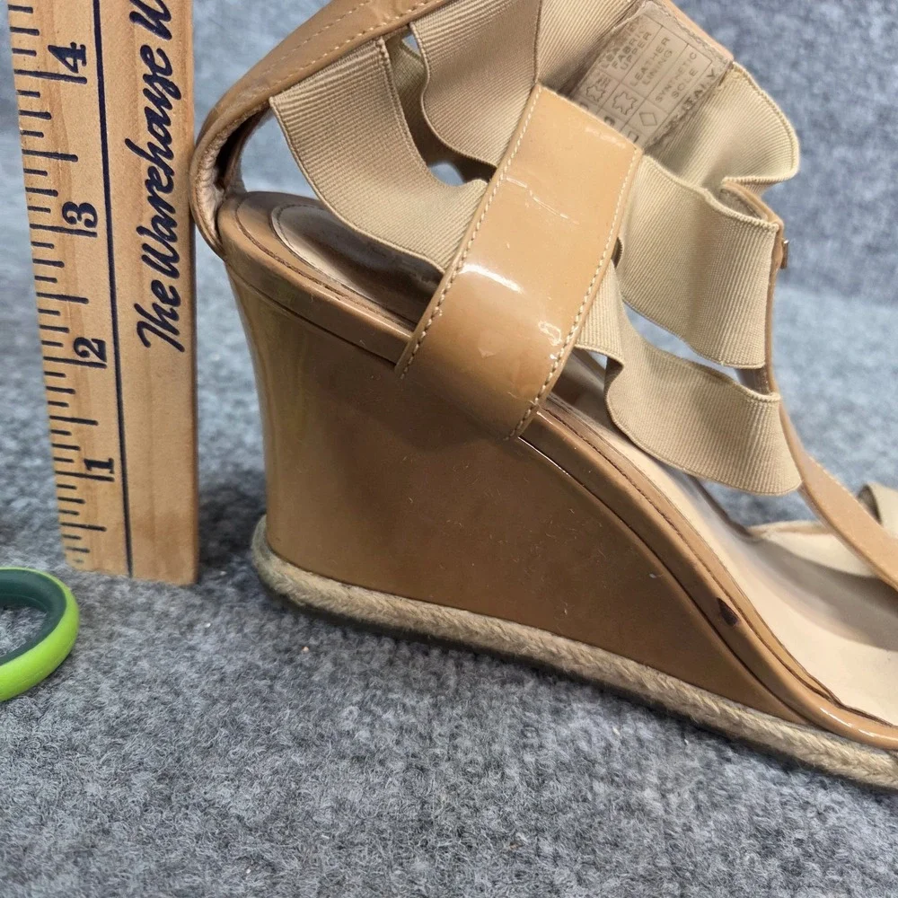 Fendi Carioca‎ Tan Patent Leather Espadrille Wedge Sandal Old Money 38.5 8.5